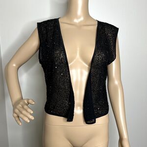 Vintage Collection XIIX Black Beaded Sheer Vest Top